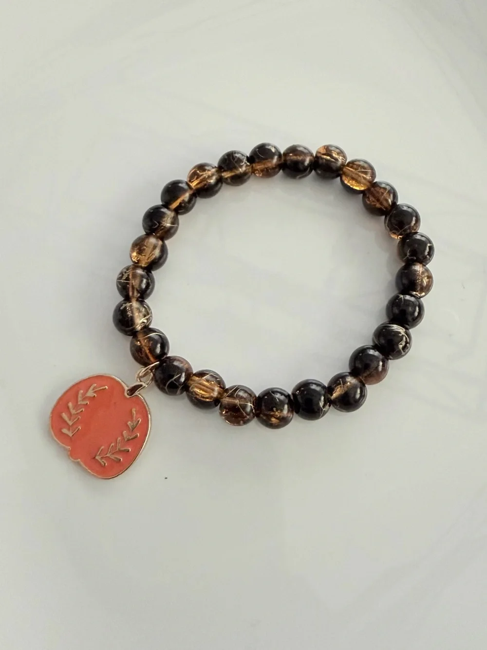Smoky Brown Beaded Stretch Bracelet with Pumpkin Charm